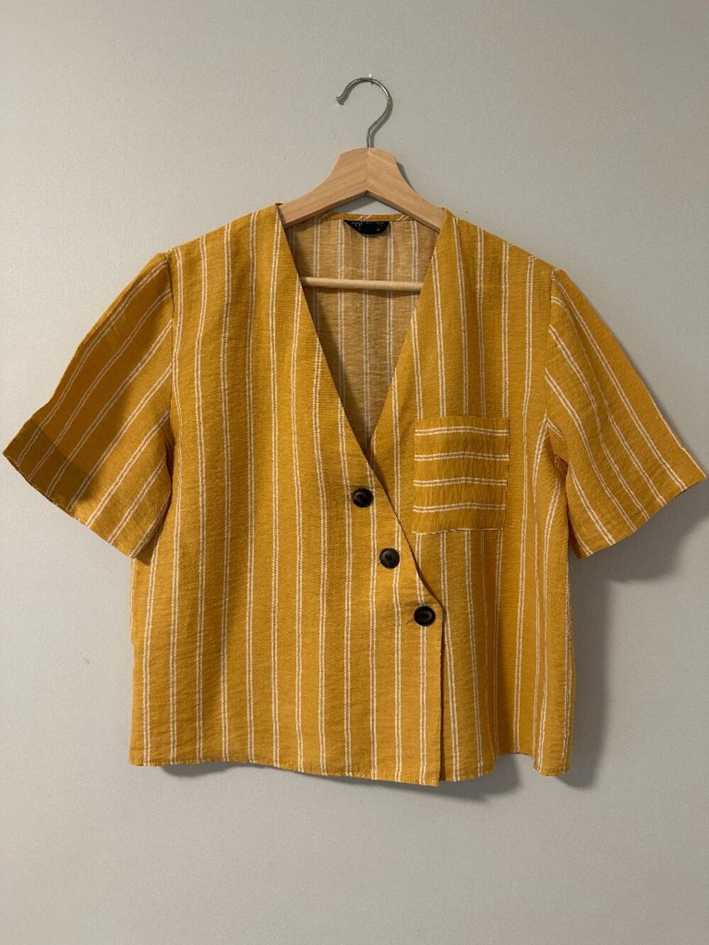 Topshop Yellow & White Stripe Short Sleeve Shirt Size 8